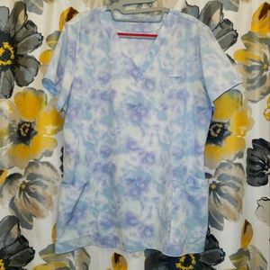 Women's Sanibel Scrub Top, Purple Blue & White, size L, GUC.